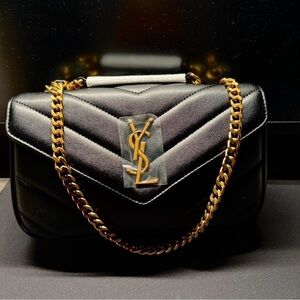 Saint Laurent Black Quilted Leather Shoulder Bag with Gold Hardware